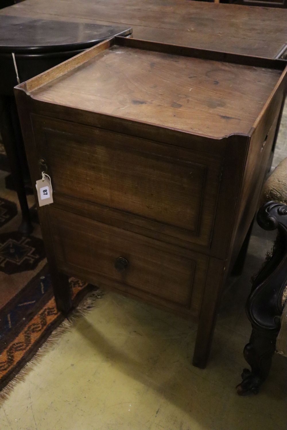 A mahogany tray top commode, width 51cm depth 46cm height 75cm